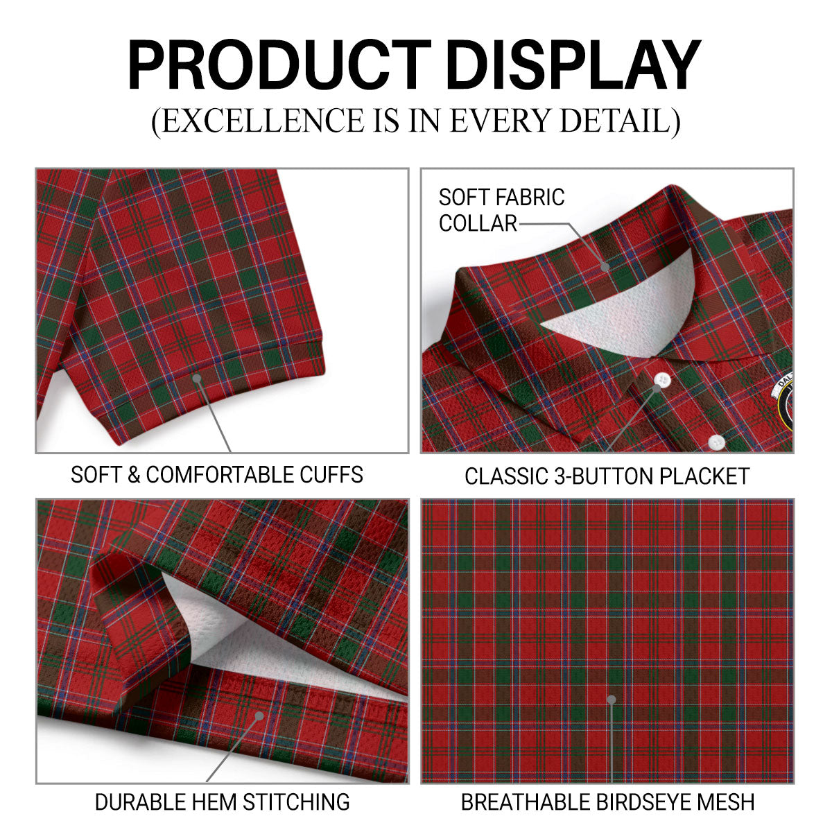 Dalzell Tartan Crest Birdseye Mesh Polo Shirt