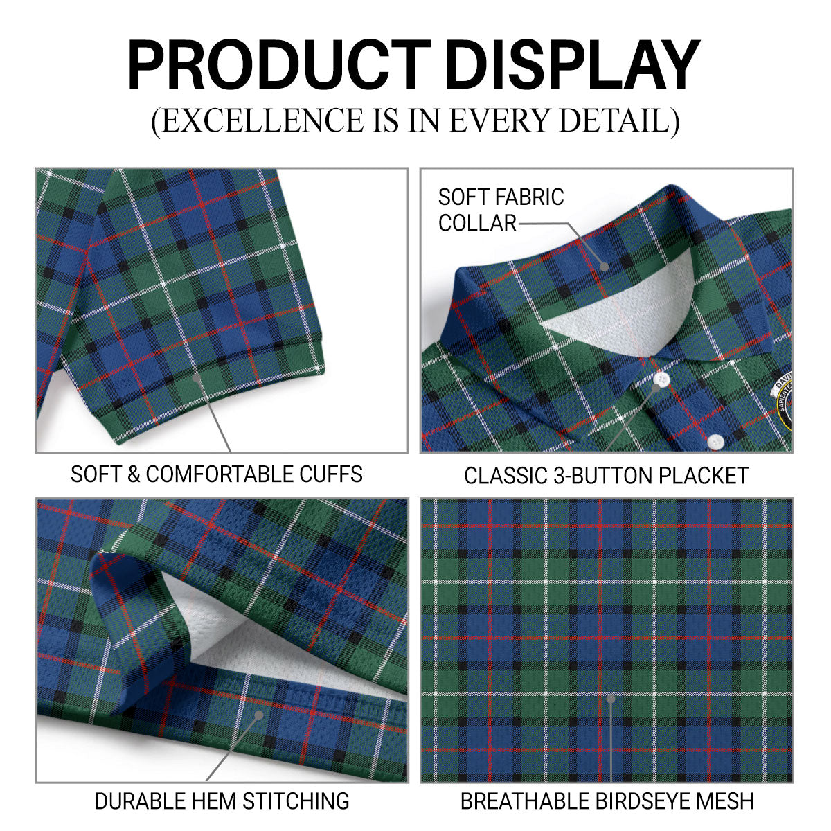 Davidson of Tulloch Tartan Crest Birdseye Mesh Polo Shirt
