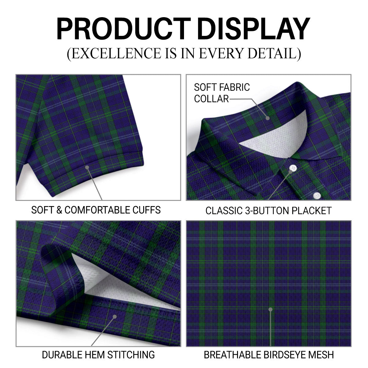 Davies Tartan Birdseye Mesh Polo Shirt