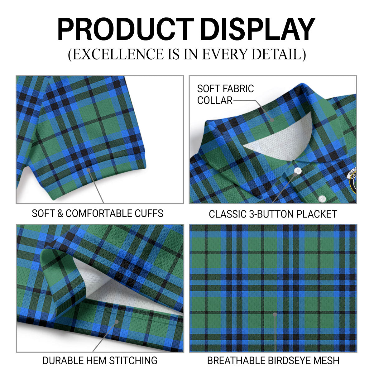 Falconer Tartan Crest Birdseye Mesh Polo Shirt
