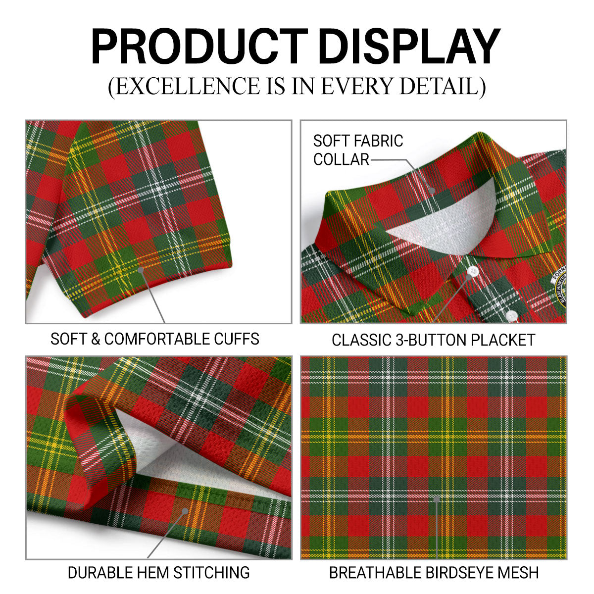 Forrester Tartan Crest Birdseye Mesh Polo Shirt