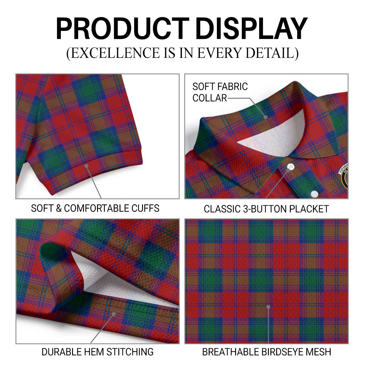 Fotheringham Tartan Crest Birdseye Mesh Polo Shirt