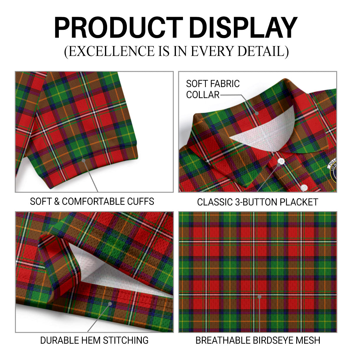 Fullarton Tartan Crest Birdseye Mesh Polo Shirt