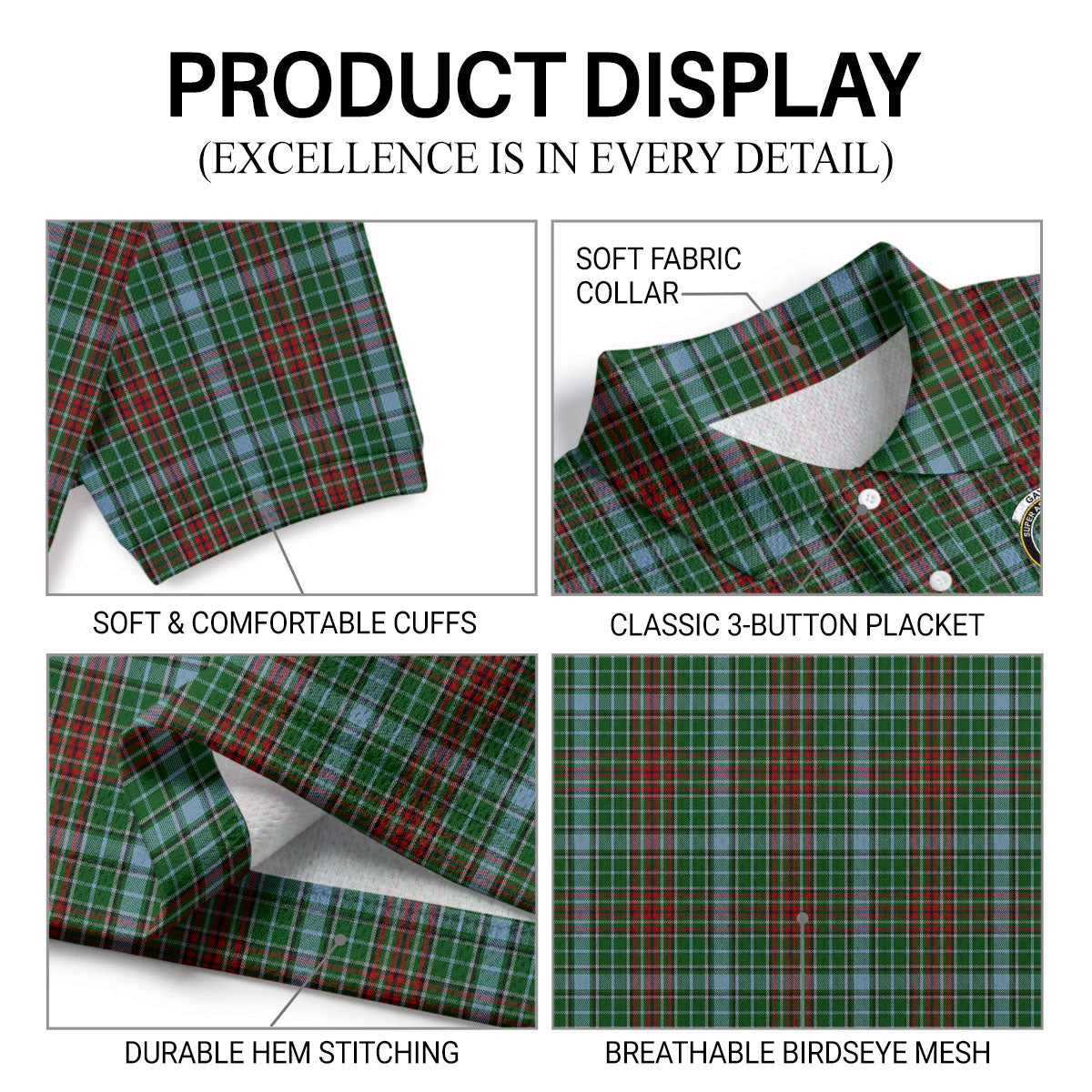 Gayre Tartan Crest Birdseye Mesh Polo Shirt