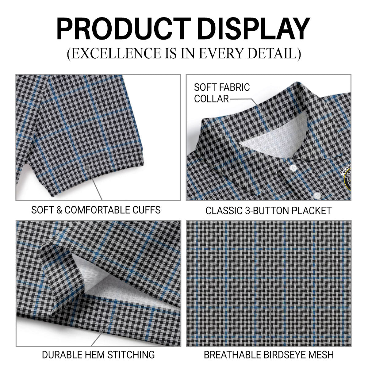 Gladstone Tartan Crest Birdseye Mesh Polo Shirt