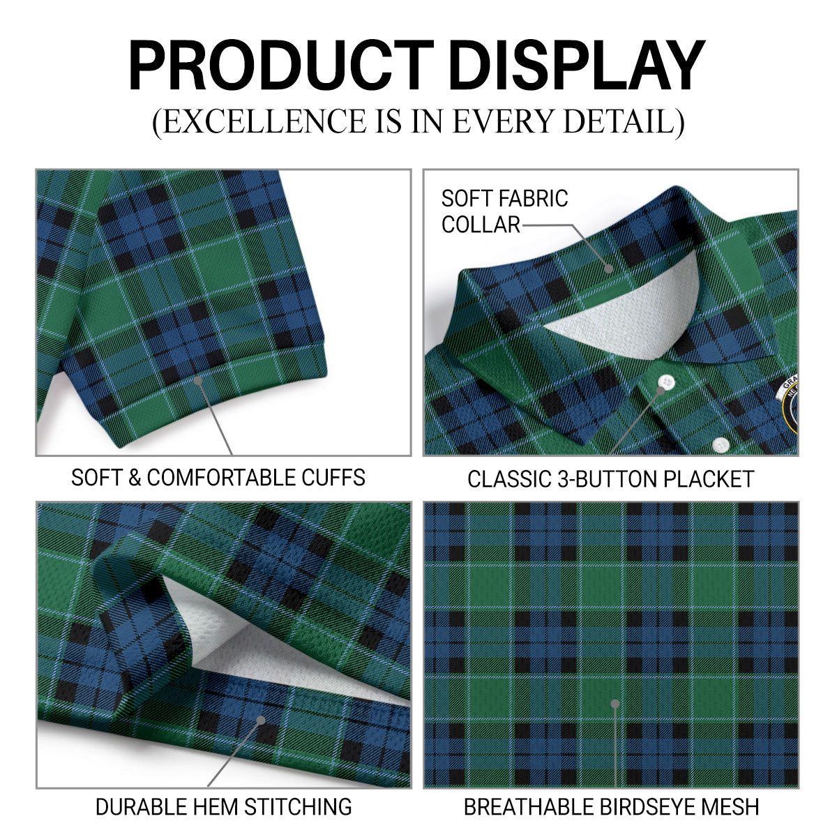 Graham of Menteith Ancient Tartan Crest Birdseye Mesh Polo Shirt