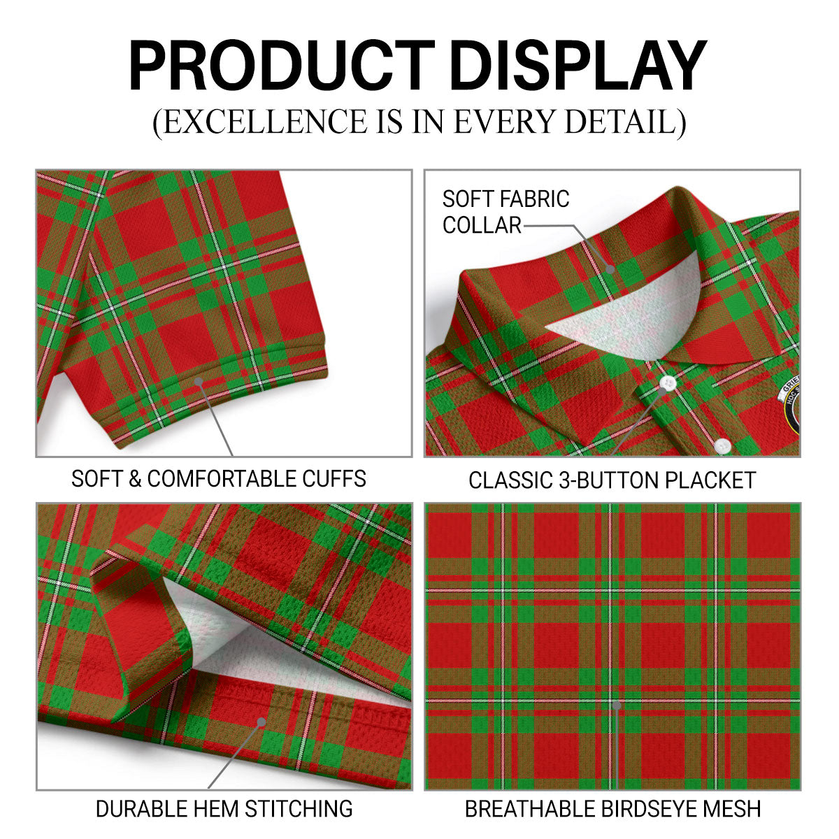 Grierson Tartan Crest Birdseye Mesh Polo Shirt