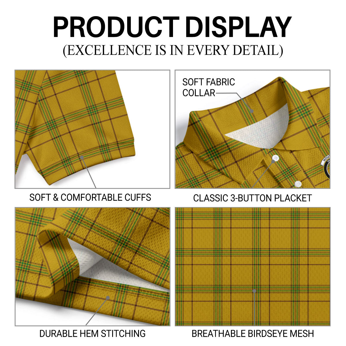 Houston Tartan Crest Birdseye Mesh Polo Shirt