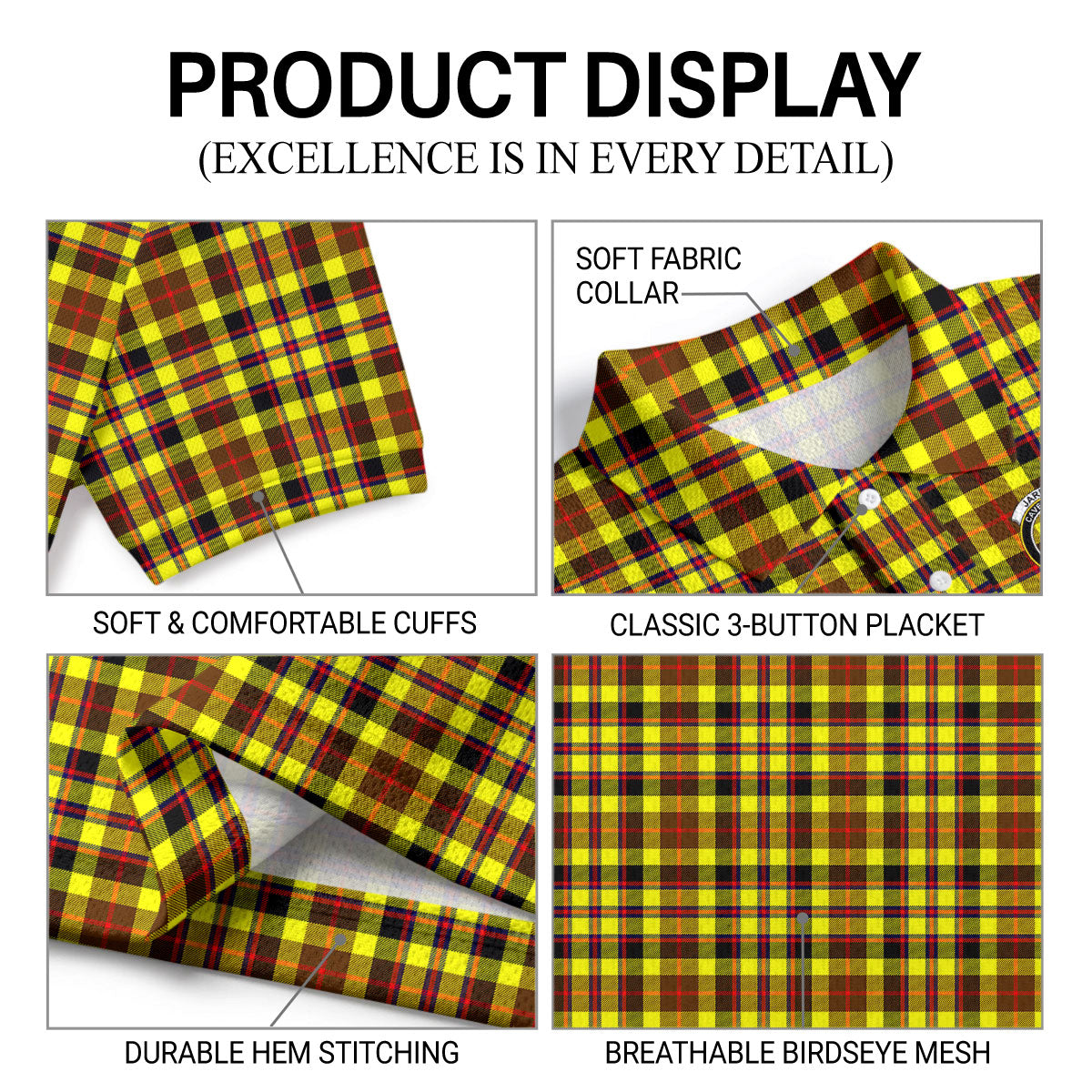 Jardine Tartan Crest Birdseye Mesh Polo Shirt