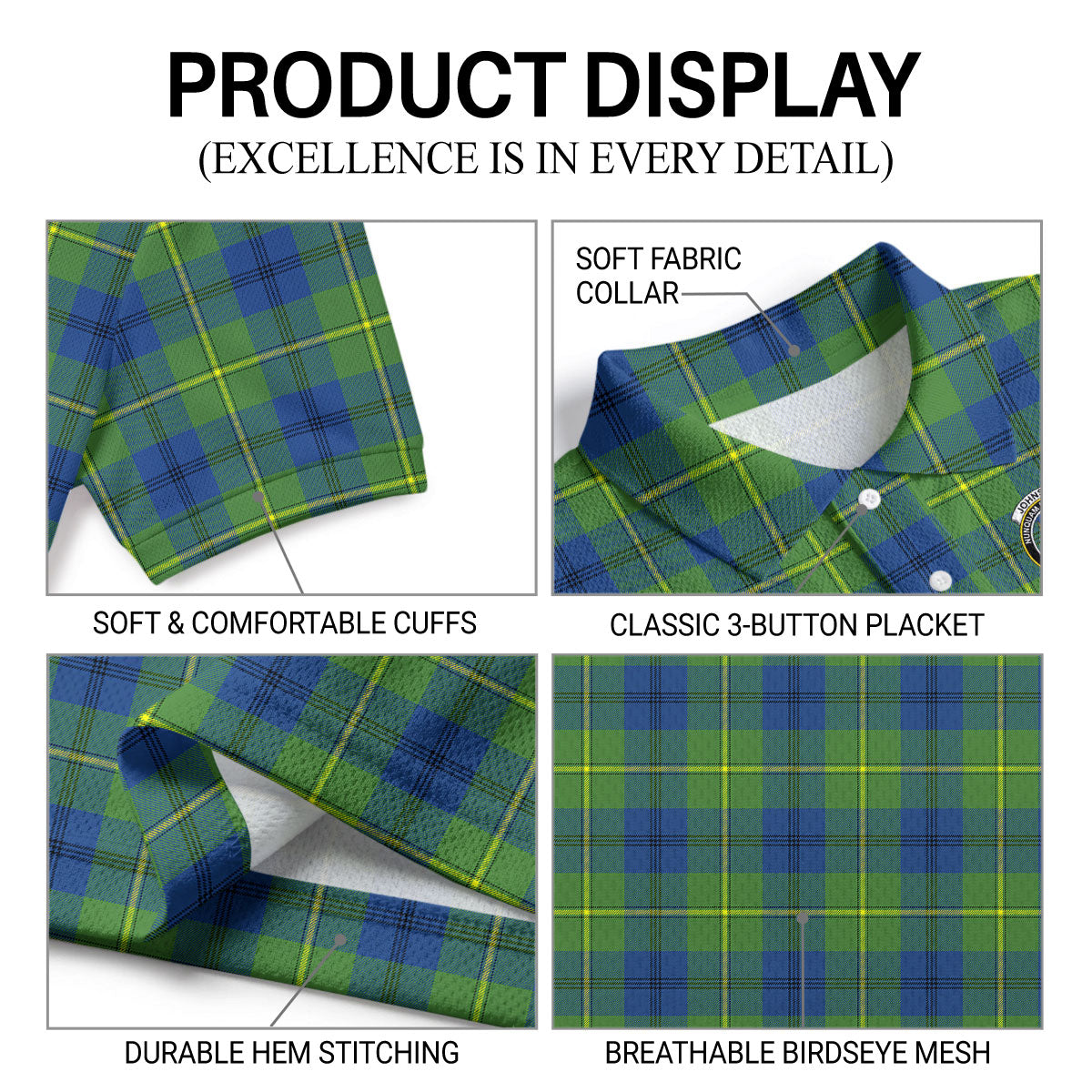 Johnstone Ancient Tartan Crest Birdseye Mesh Polo Shirt