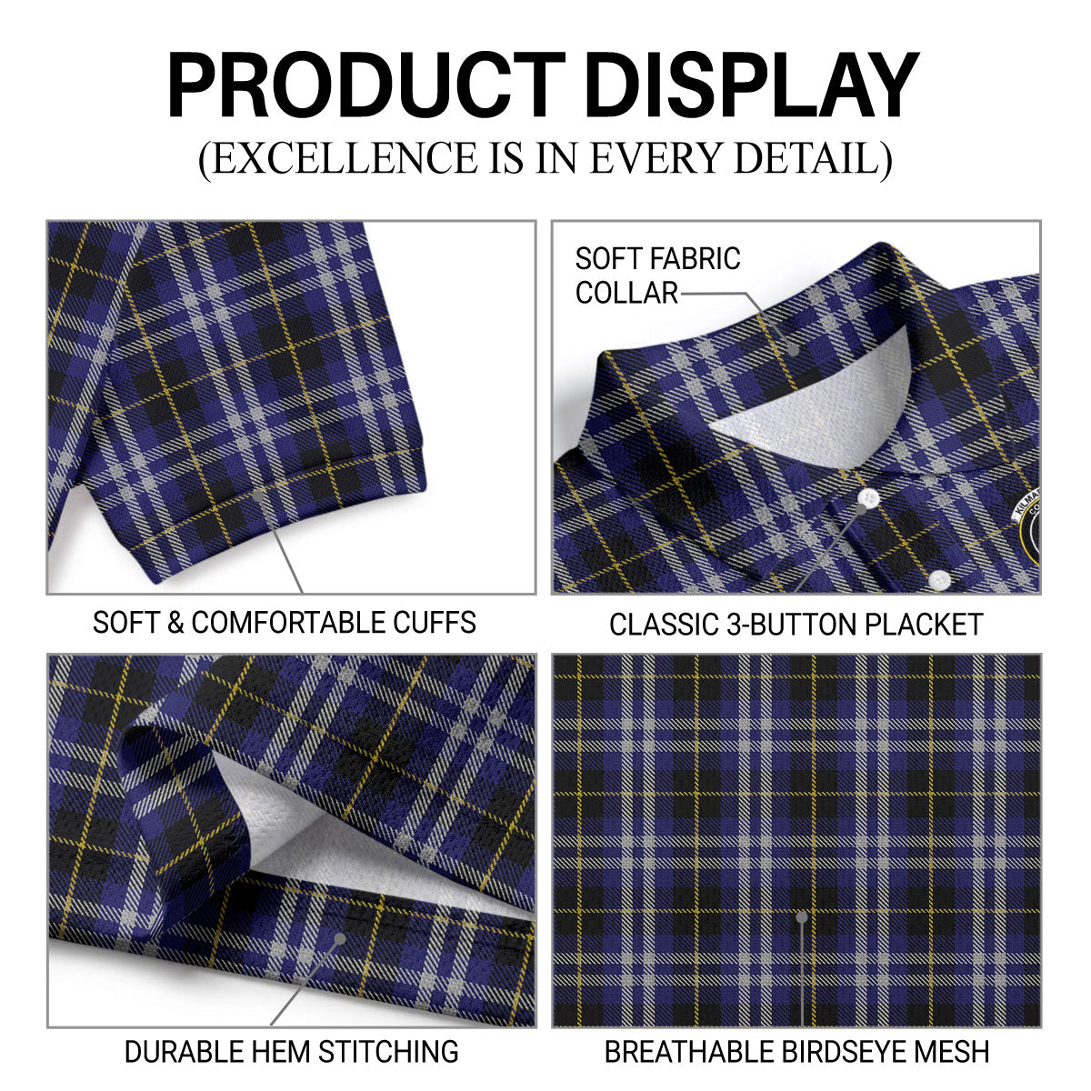 Kilmarnock Tartan Crest Birdseye Mesh Polo Shirt