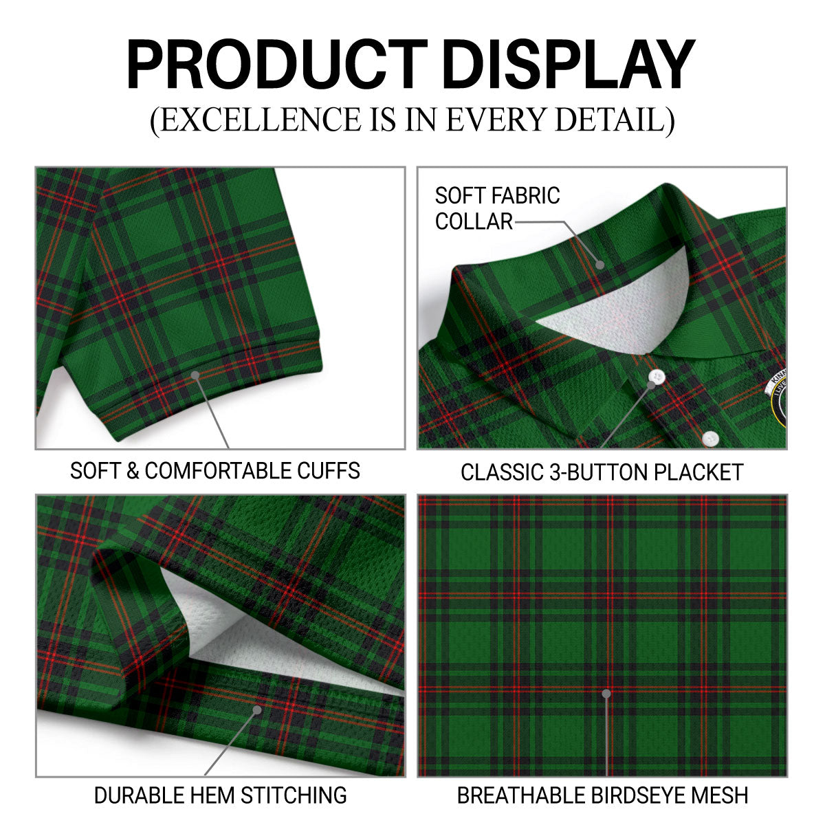 Kinnear Tartan Crest Birdseye Mesh Polo Shirt