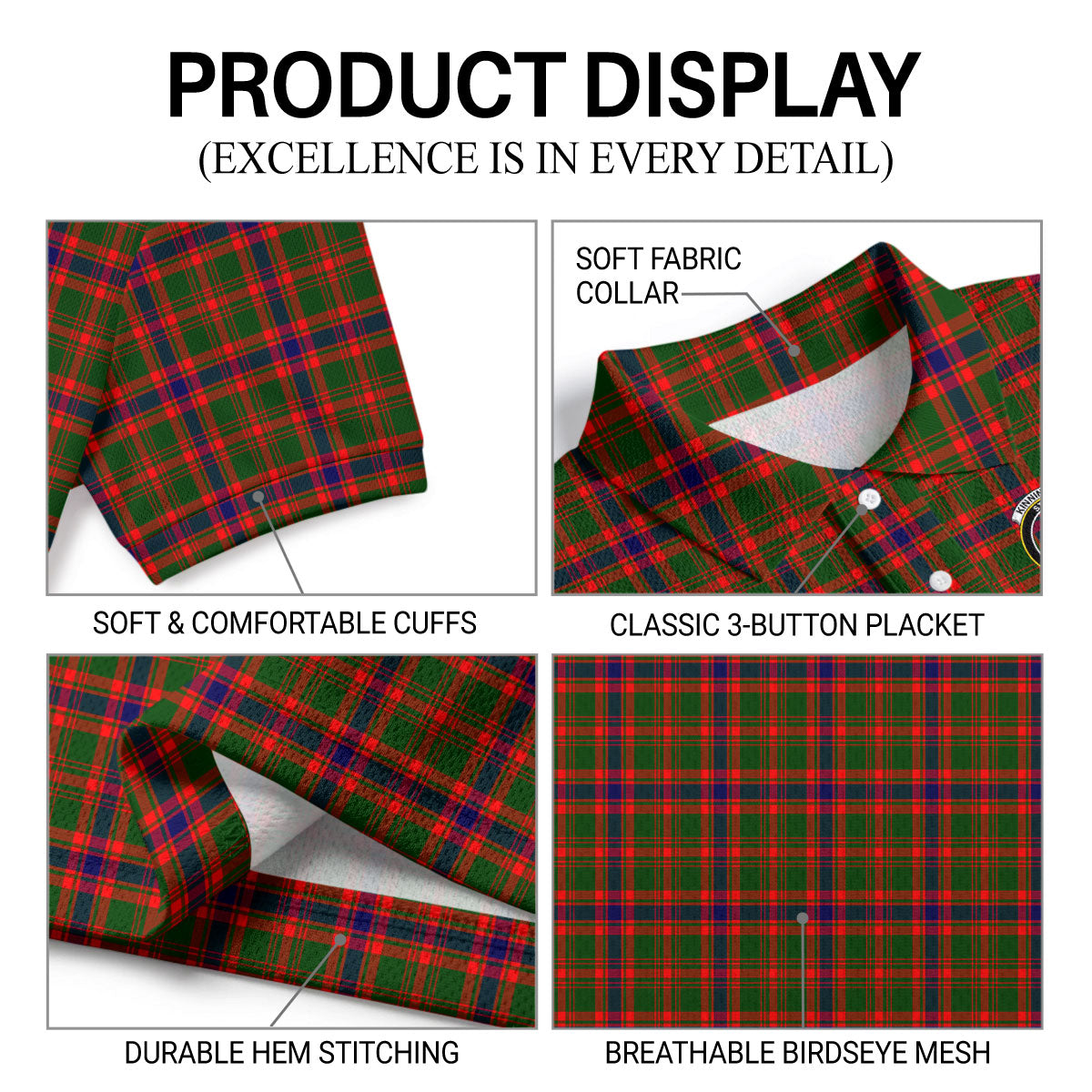 Kinninmont Tartan Crest Birdseye Mesh Polo Shirt