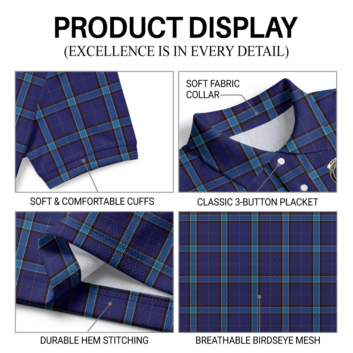 Kirkaldy Tartan Crest Birdseye Mesh Polo Shirt