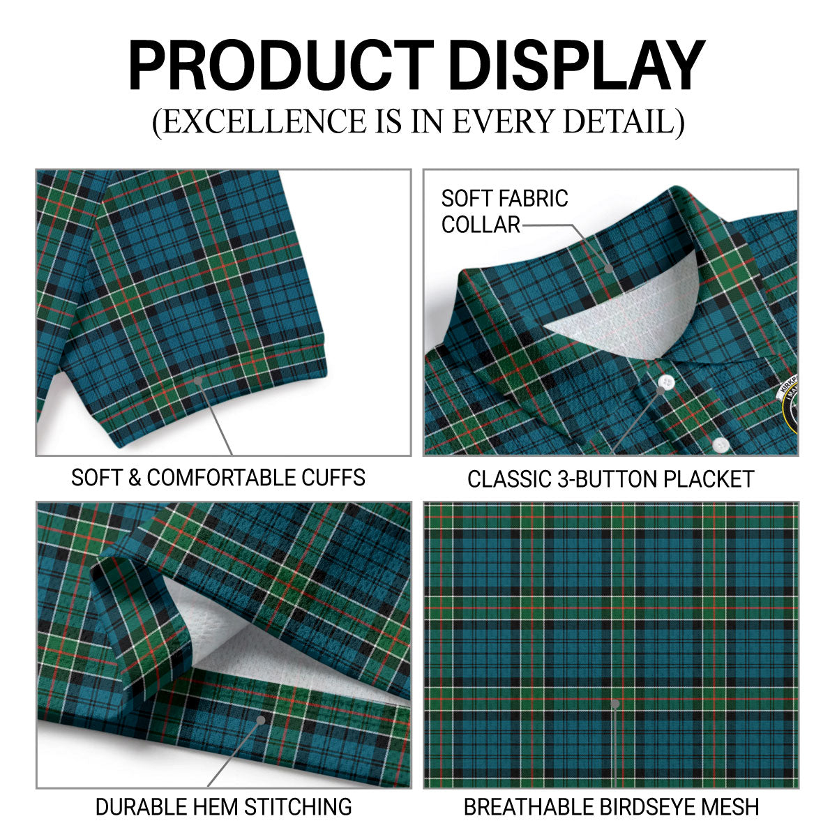 Kirkpatrick Ancient Tartan Crest Birdseye Mesh Polo Shirt
