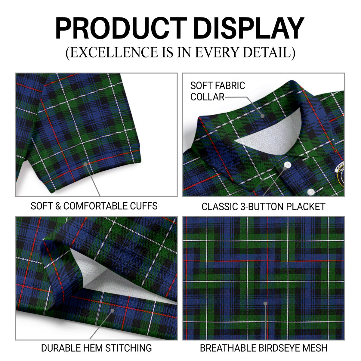 Kirkpatrick Tartan Crest Birdseye Mesh Polo Shirt