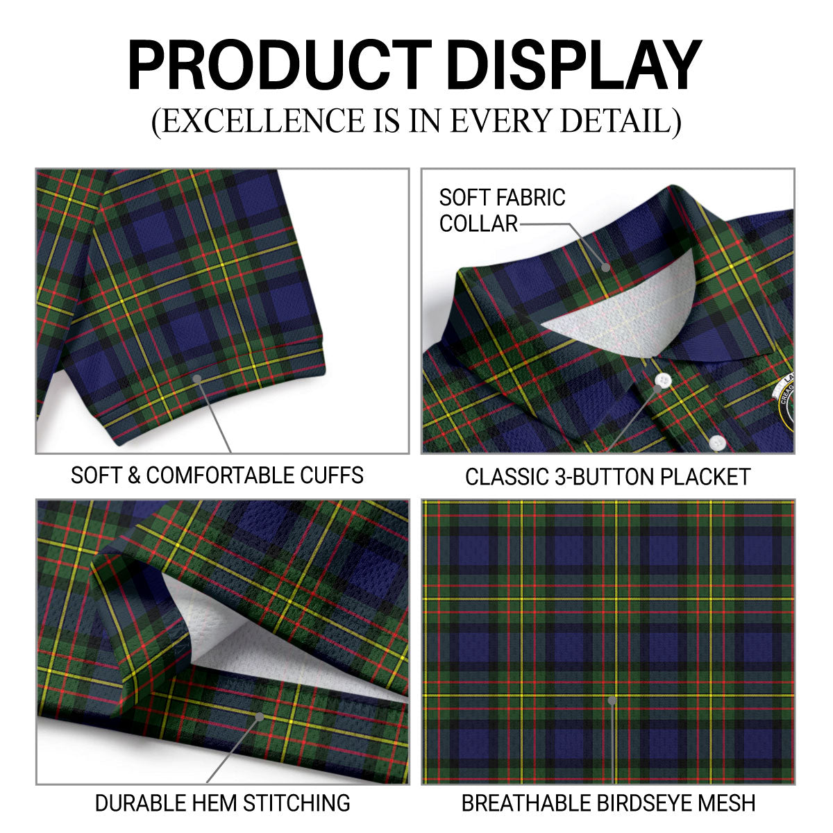 Laws Tartan Crest Birdseye Mesh Polo Shirt