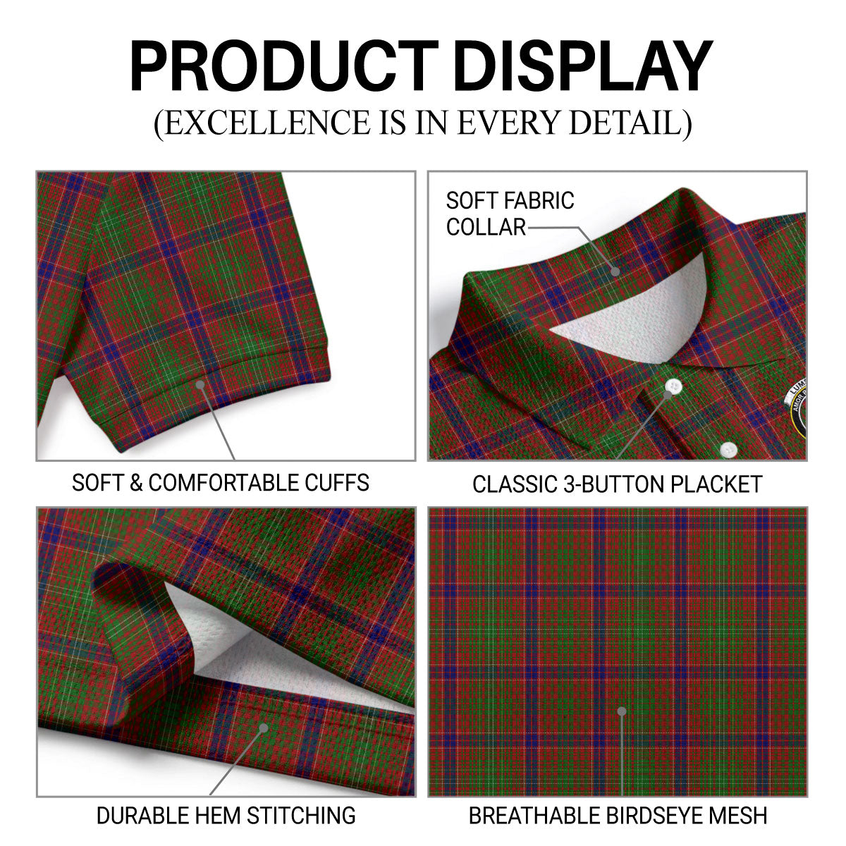 Lumsden Tartan Crest Birdseye Mesh Polo Shirt