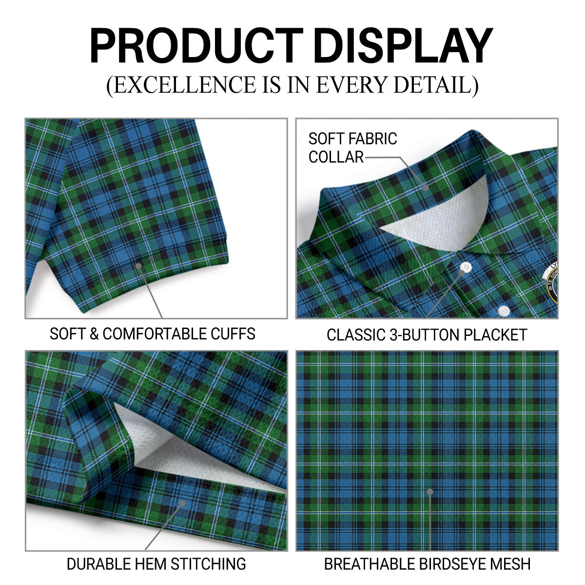 Lyon Tartan Crest Birdseye Mesh Polo Shirt