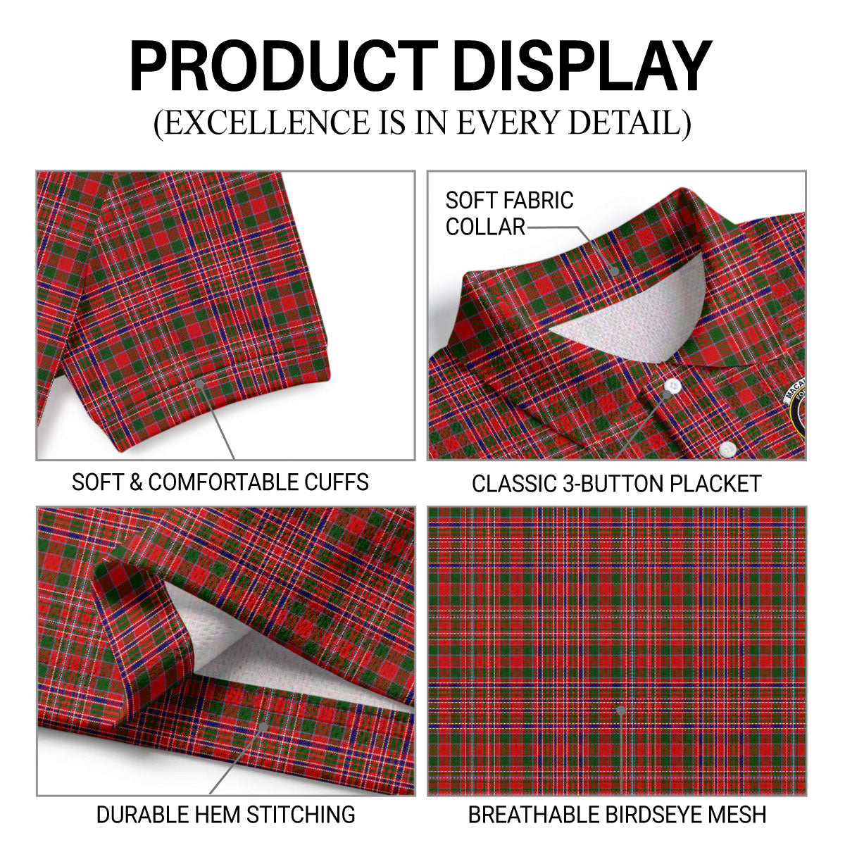 MacAlister Modern Tartan Crest Birdseye Mesh Polo Shirt