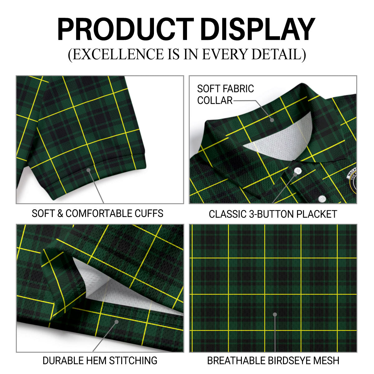 MacArthur Modern Tartan Crest Birdseye Mesh Polo Shirt