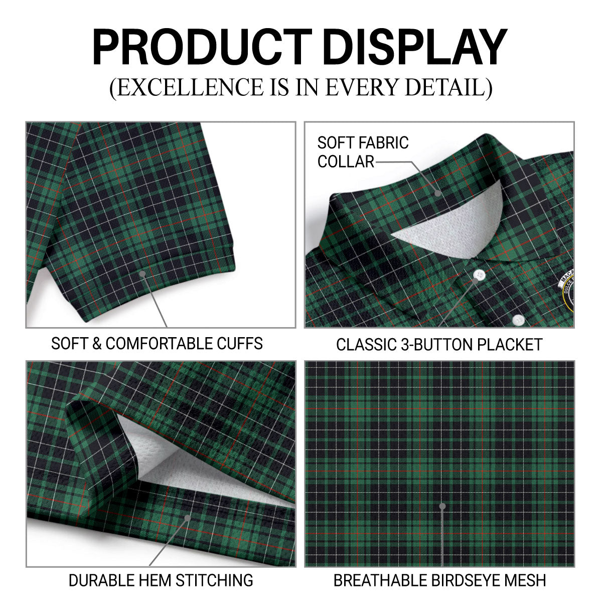 MacAuley Hunting Ancient Tartan Crest Birdseye Mesh Polo Shirt