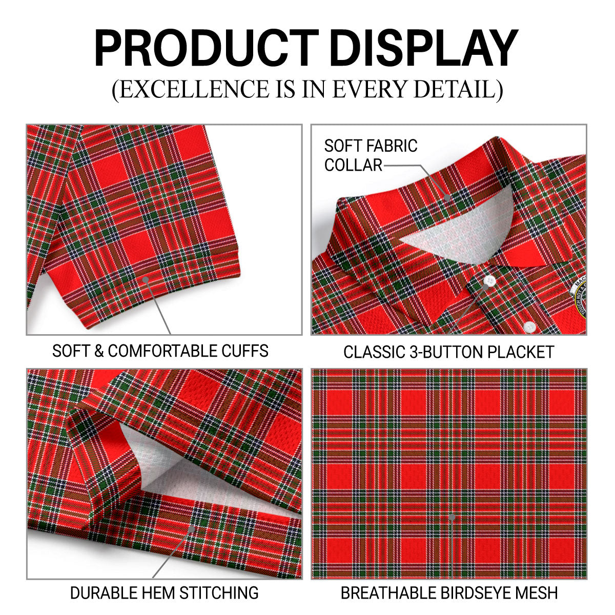 MacBean Tartan Crest Birdseye Mesh Polo Shirt