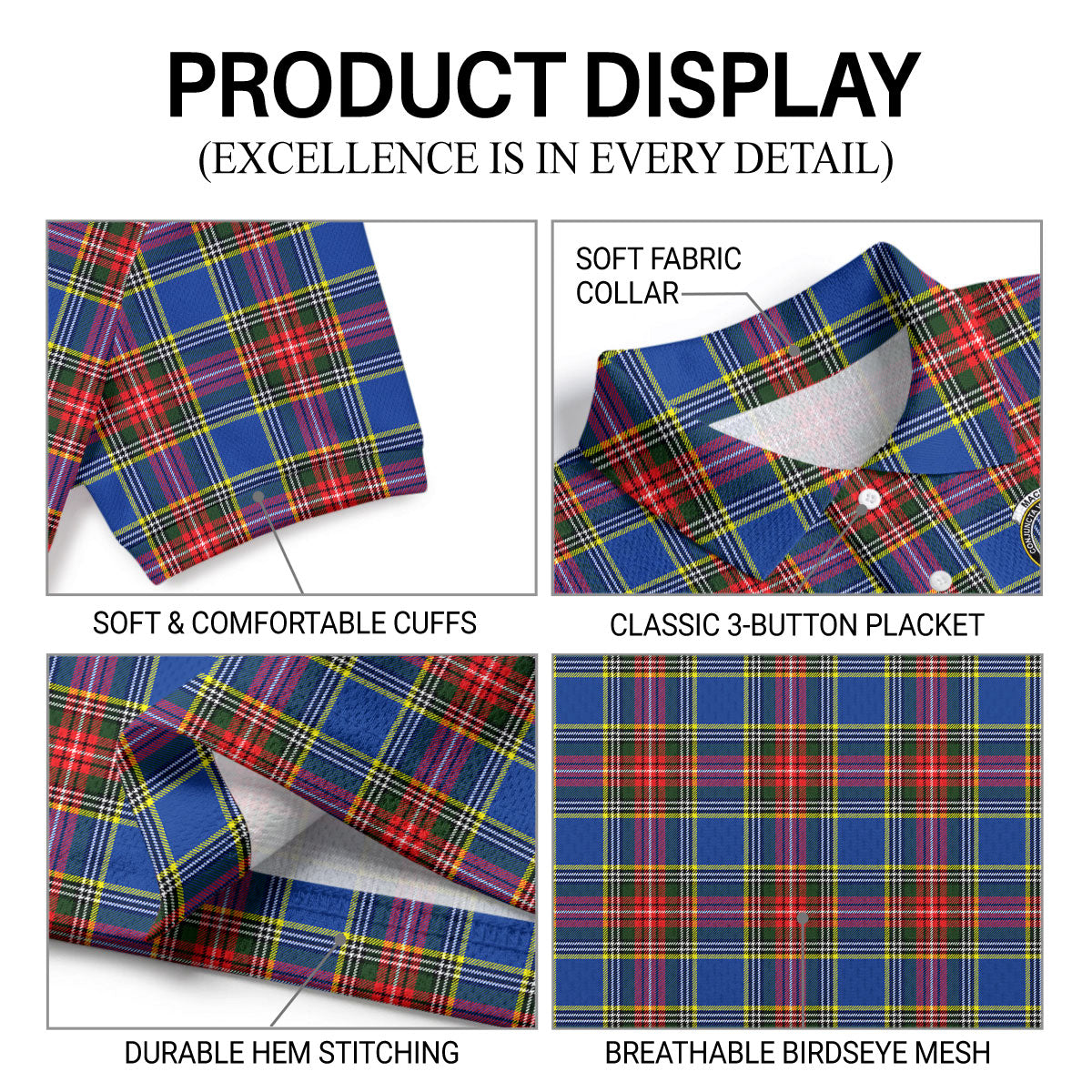 MacBeth Modern Tartan Crest Birdseye Mesh Polo Shirt