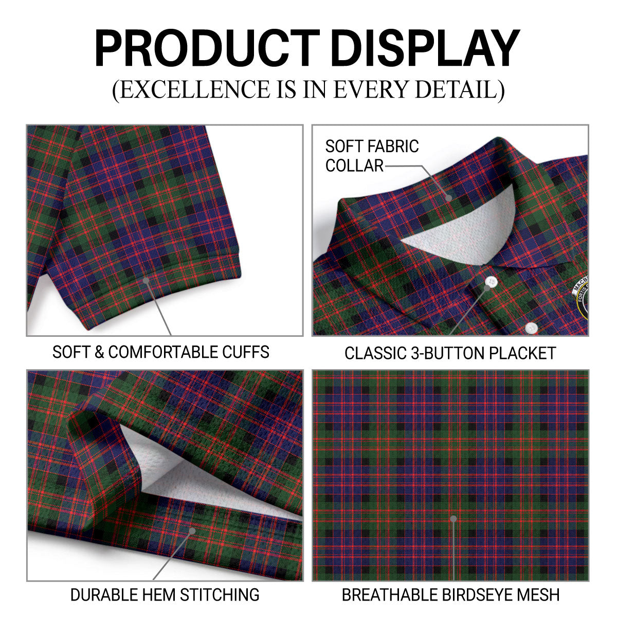 MacBrayne Tartan Crest Birdseye Mesh Polo Shirt