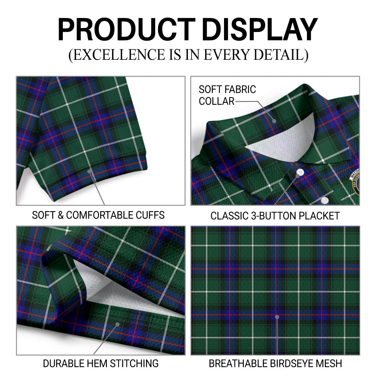MacDonald of the Isles Hunting Modern Tartan Crest Birdseye Mesh Polo Shirt