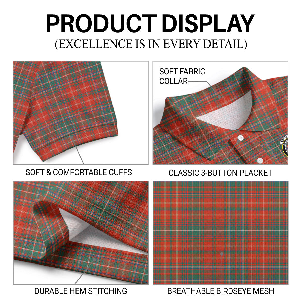 MacDougall Ancient Tartan Crest Birdseye Mesh Polo Shirt