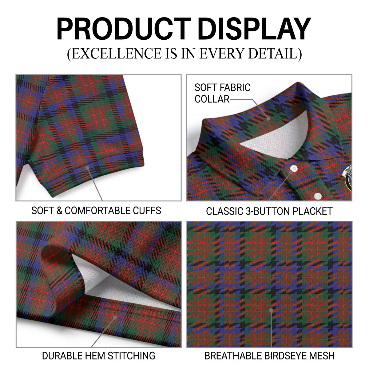 MacDuff Hunting Modern Tartan Crest Birdseye Mesh Polo Shirt