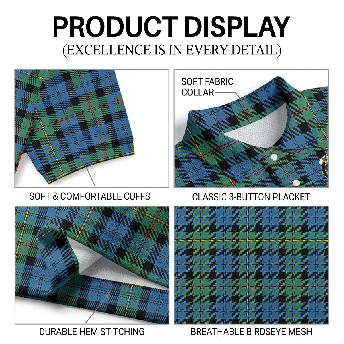 MacEwan Ancient Tartan Crest Birdseye Mesh Polo Shirt