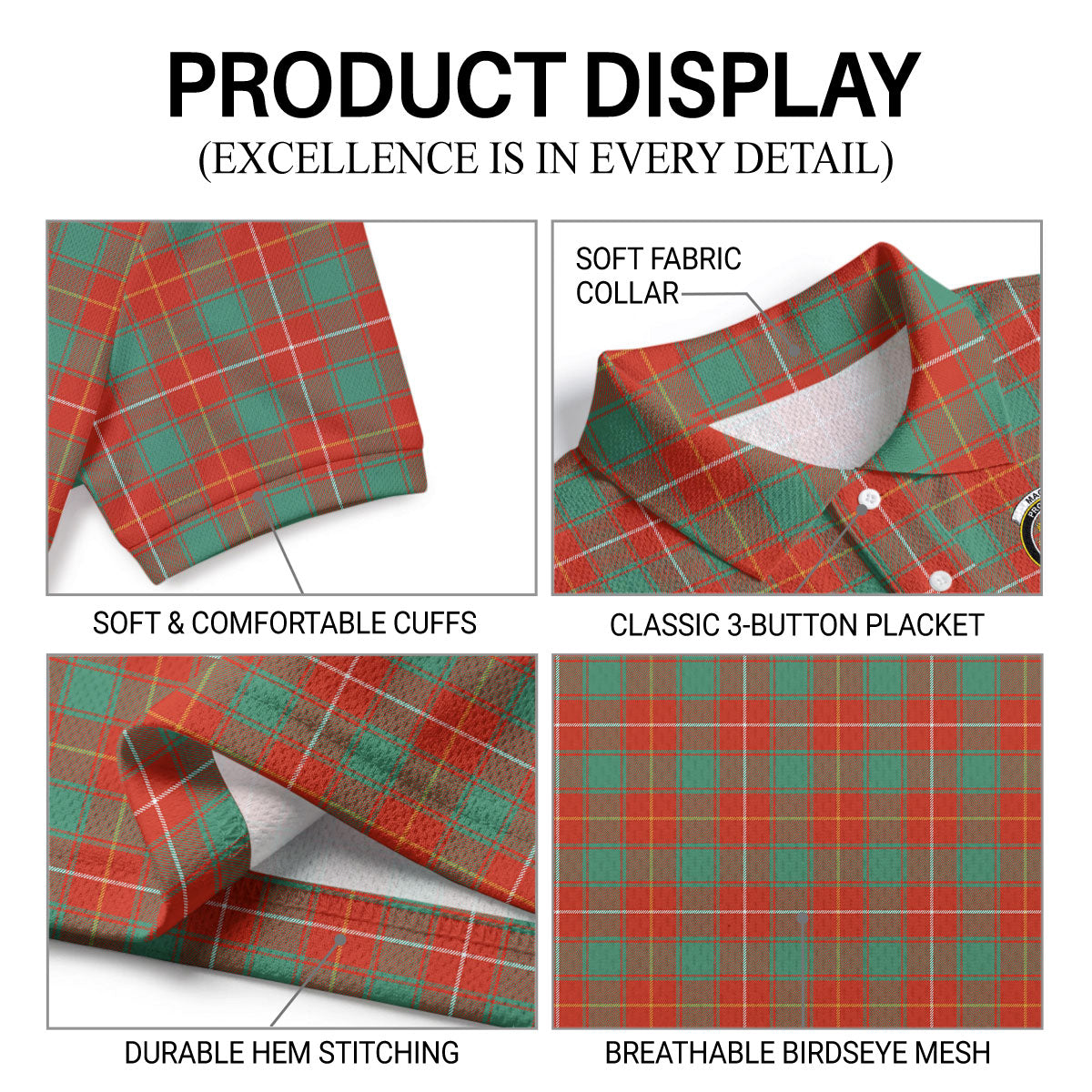 MacFie Ancient Tartan Crest Birdseye Mesh Polo Shirt