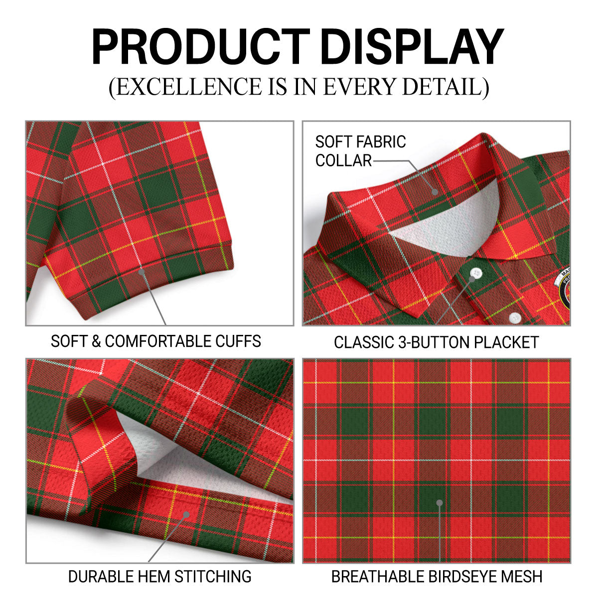 MacFie Tartan Crest Birdseye Mesh Polo Shirt