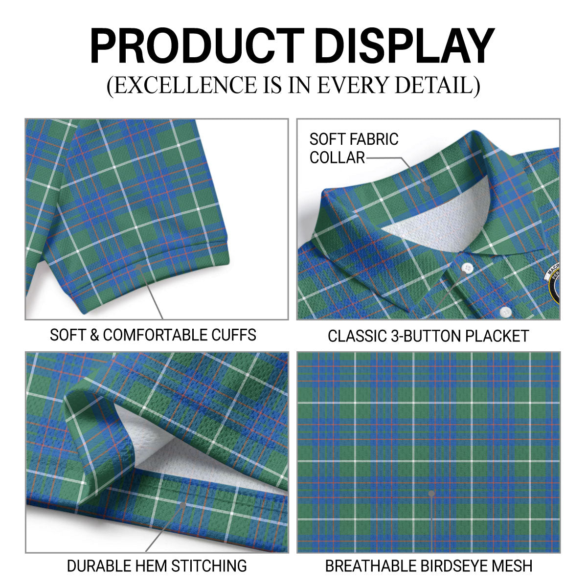 MacIntyre Hunting Ancient Tartan Crest Birdseye Mesh Polo Shirt