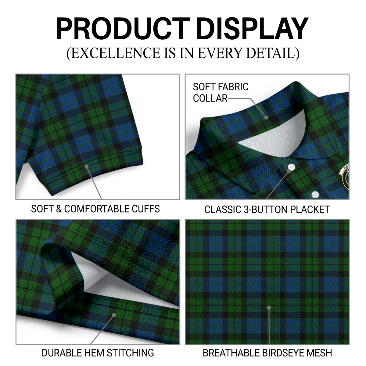 MacKie Tartan Crest Birdseye Mesh Polo Shirt