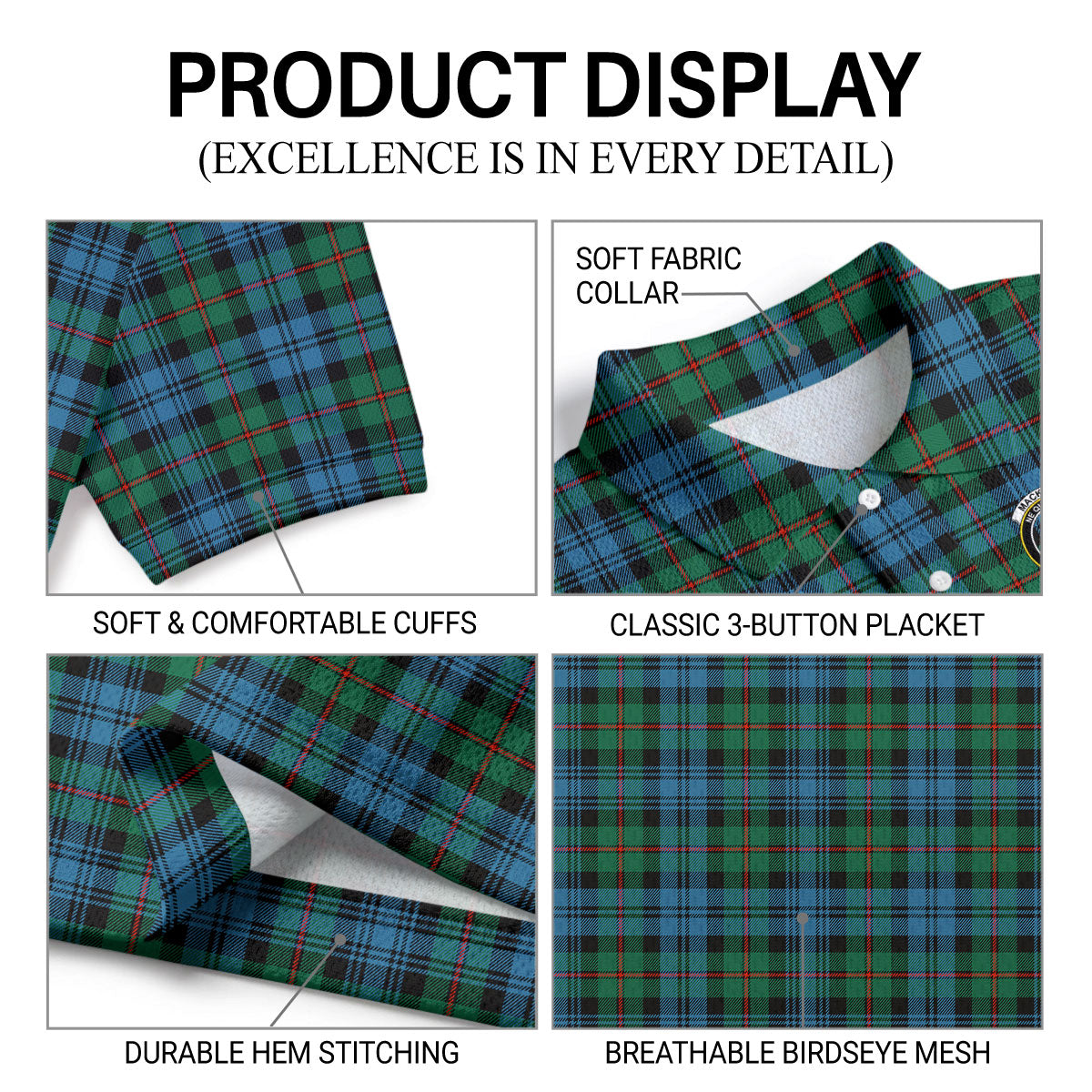 MacKinlay Ancient Tartan Crest Birdseye Mesh Polo Shirt