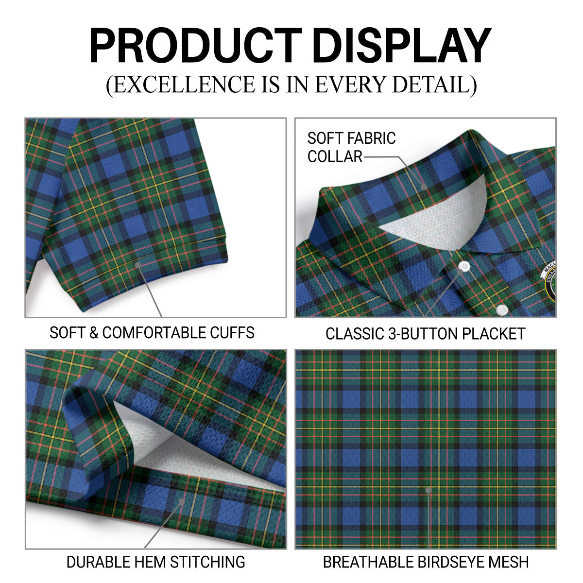 MacLaren Ancient Tartan Crest Birdseye Mesh Polo Shirt