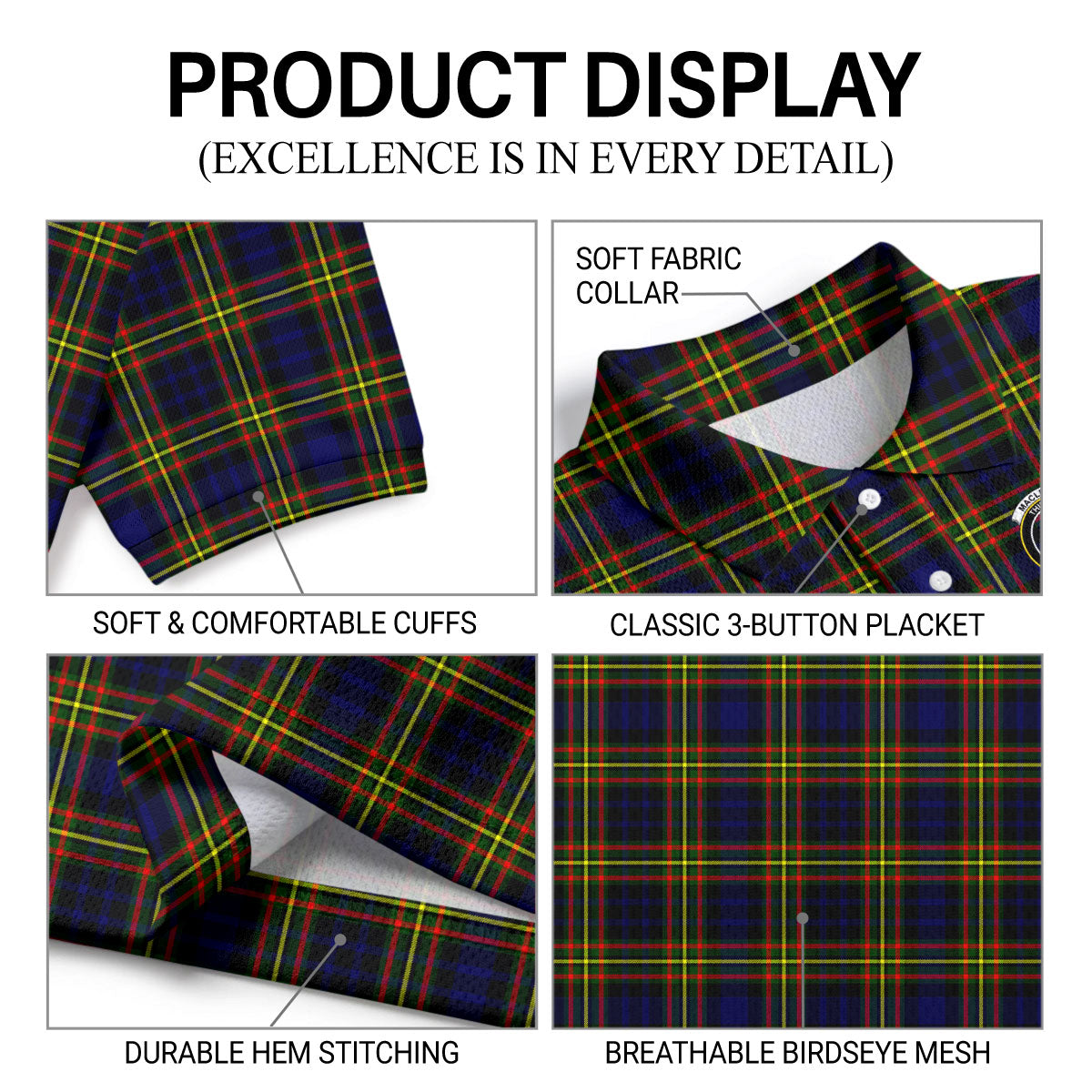 MacLellan Modern Tartan Crest Birdseye Mesh Polo Shirt