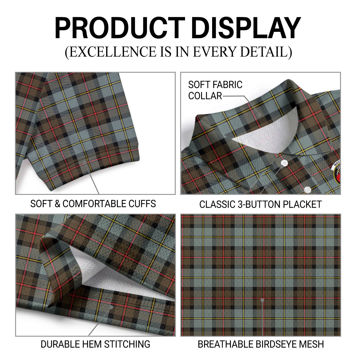 MacLeod of Harris Weathered Tartan Crest Birdseye Mesh Polo Shirt