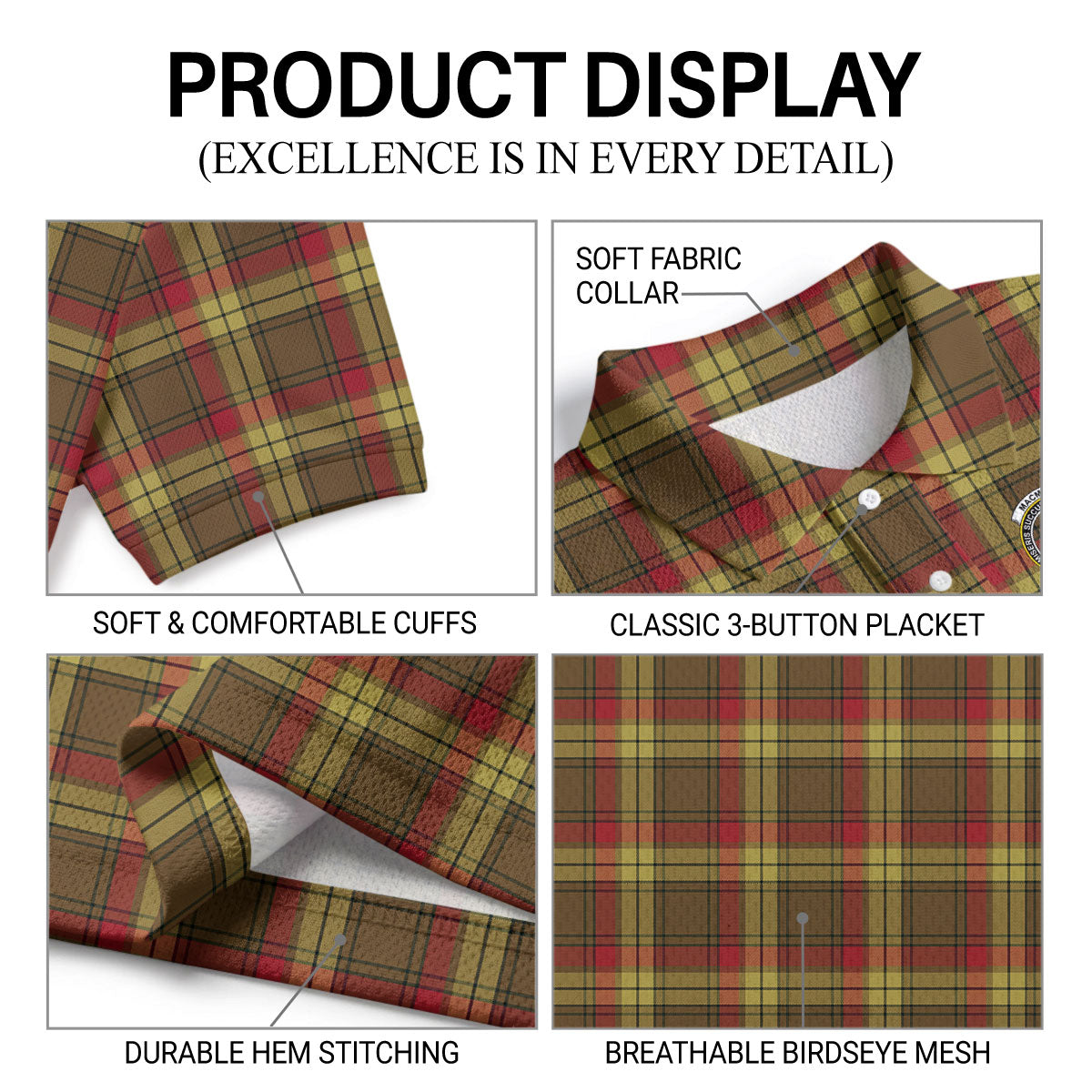 MacMillan Old Weathered Tartan Crest Birdseye Mesh Polo Shirt