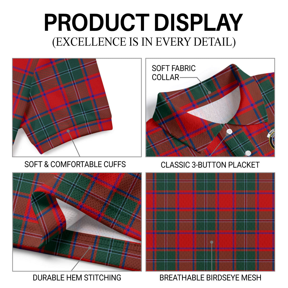MacPhail Clan Tartan Crest Birdseye Mesh Polo Shirt