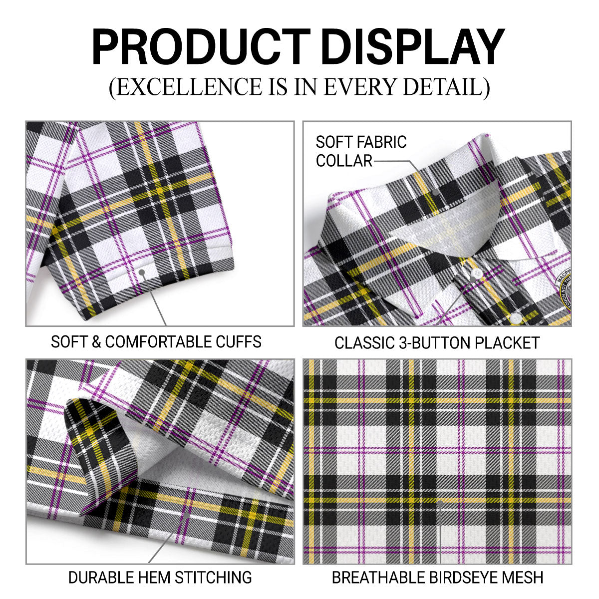 MacPherson Dress Modern Tartan Crest Birdseye Mesh Polo Shirt