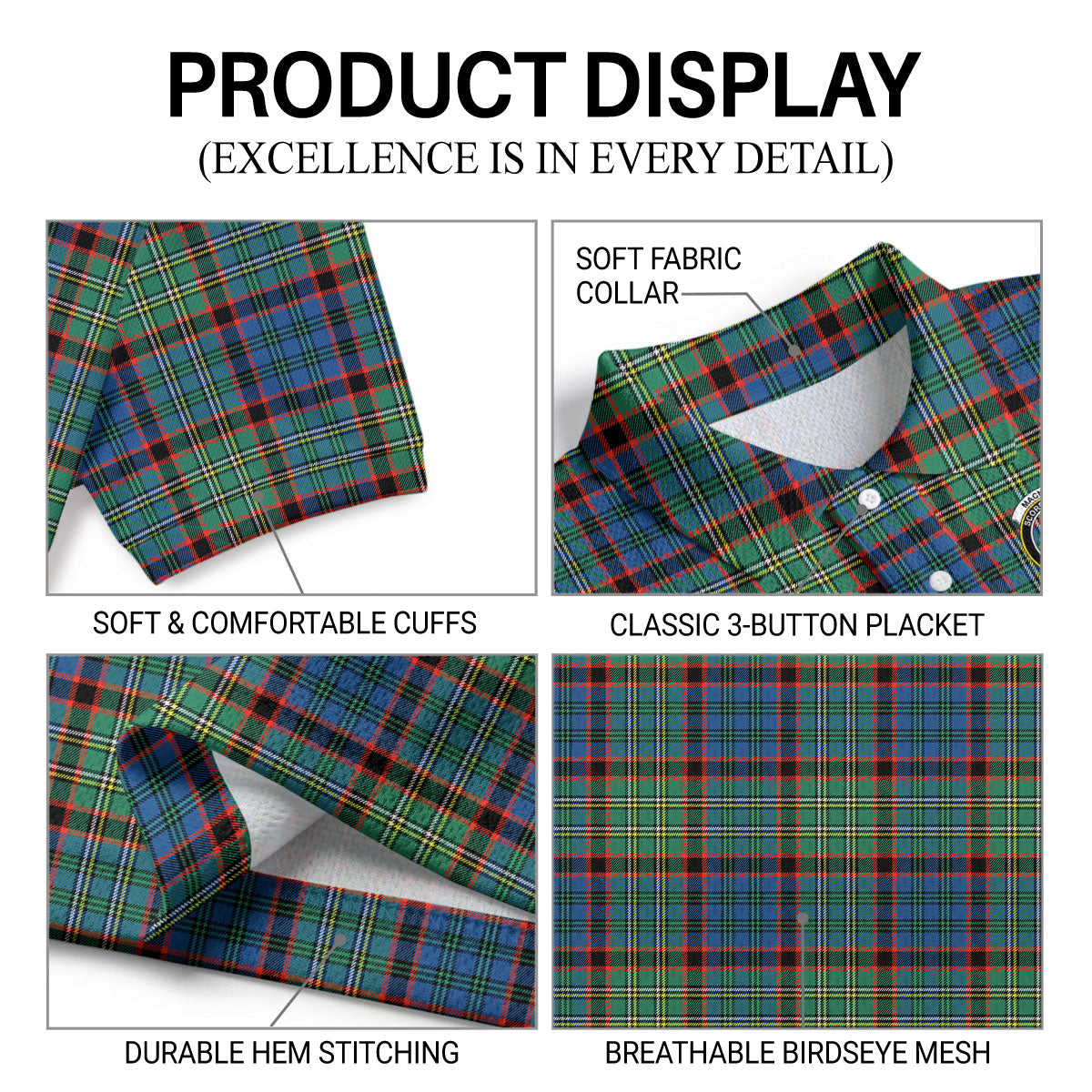 MacNicol Hunting Ancient Tartan Crest Birdseye Mesh Polo Shirt