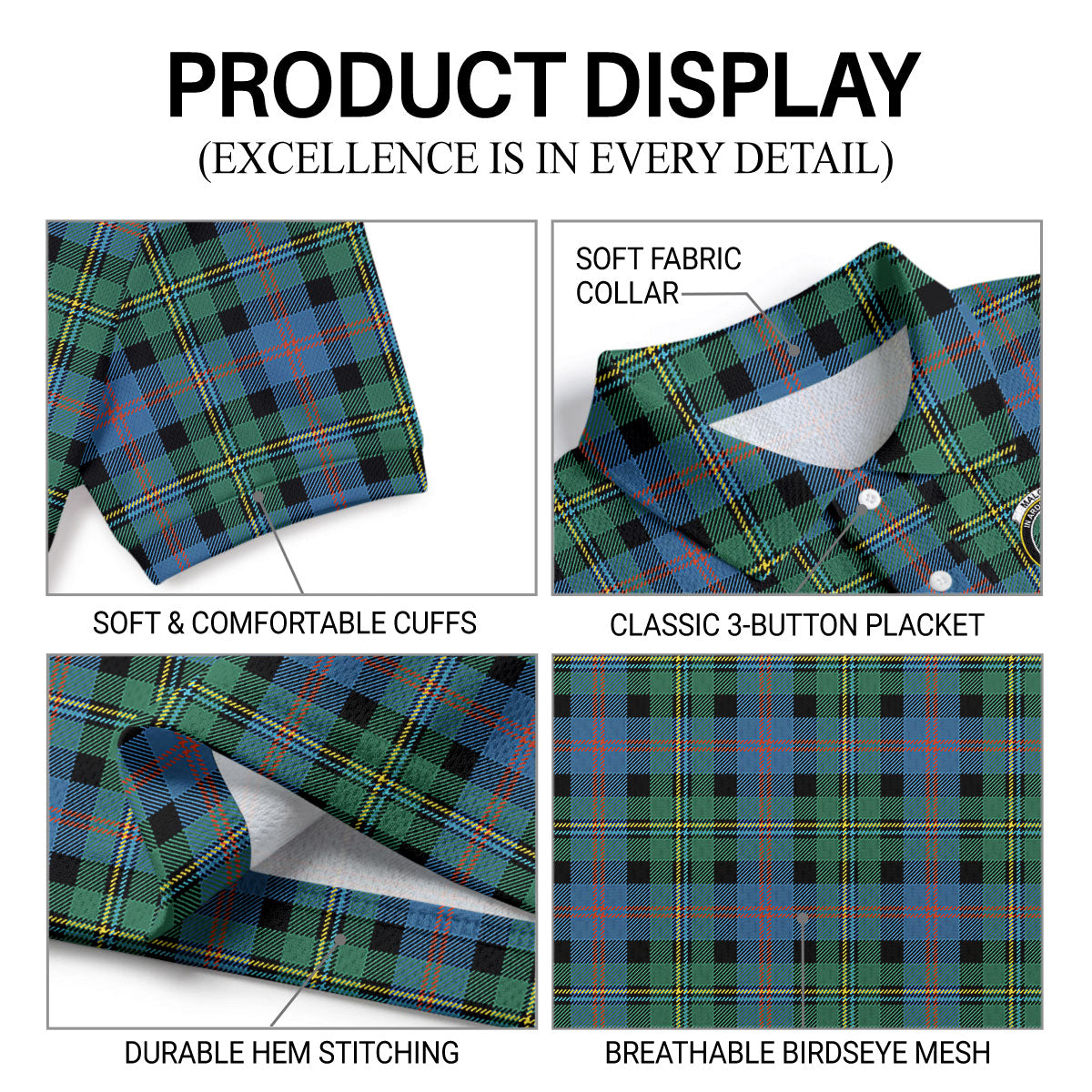 Malcolm Ancient Tartan Crest Birdseye Mesh Polo Shirt