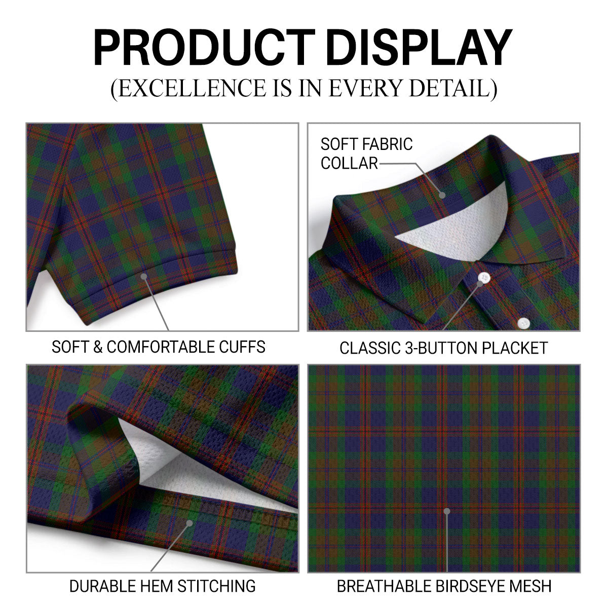 Mann Tartan Birdseye Mesh Polo Shirt