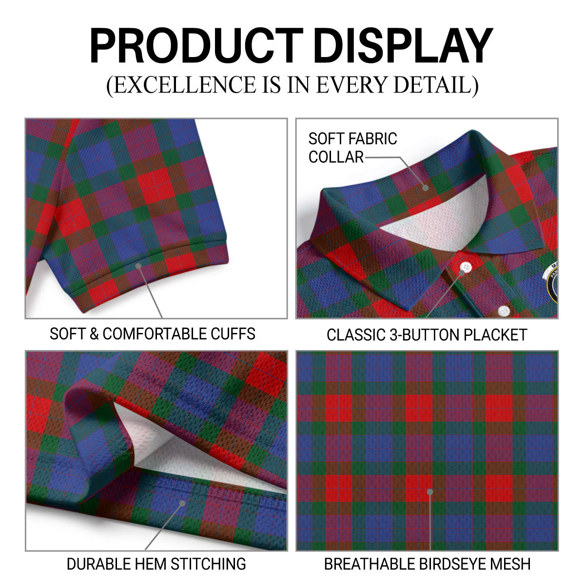 Mar Tartan Crest Birdseye Mesh Polo Shirt