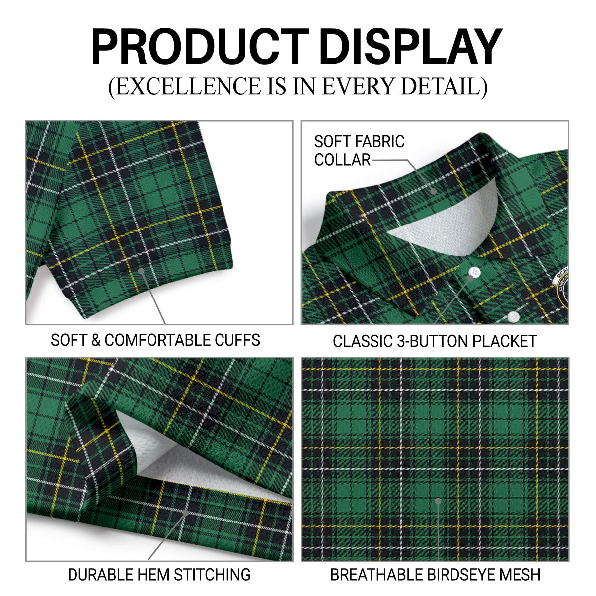 McAlpine Ancient Tartan Crest Birdseye Mesh Polo Shirt