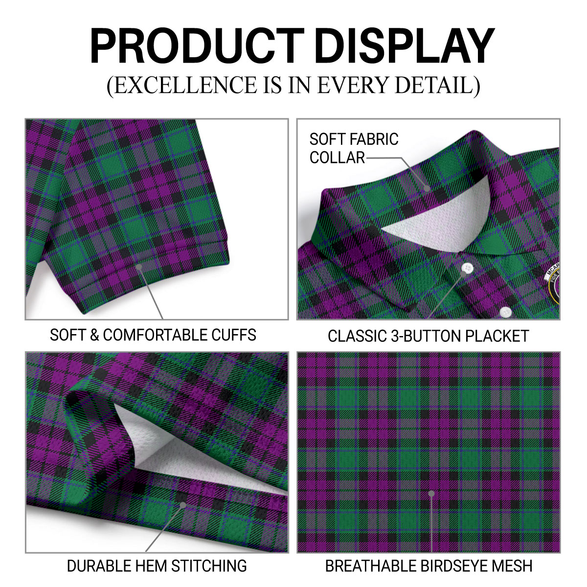 McArthur - Milton Tartan Crest Birdseye Mesh Polo Shirt